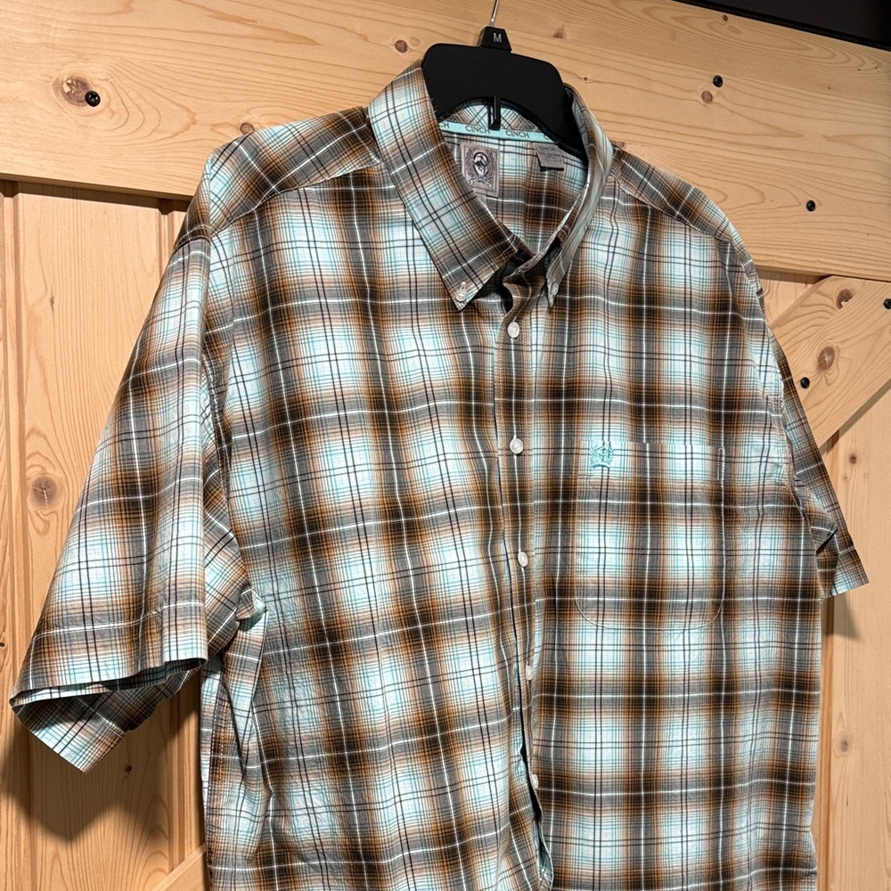 Cinch Brown and Blue Plaid Casual Button Down Shirt
